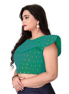 Turquoise Solid Malbari Blouse 3