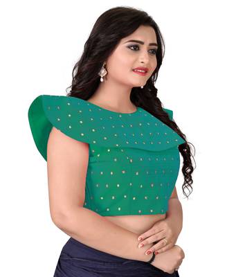 Turquoise Solid Malbari Blouse 4