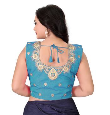 Sky Blue Embriodered Silk Blouse 2