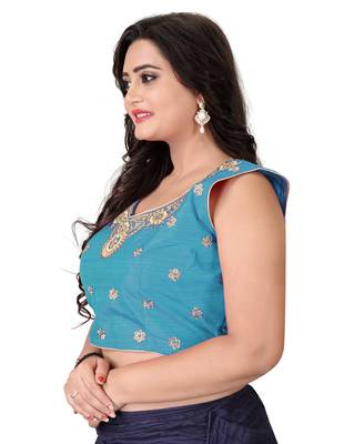 Sky Blue Embriodered Silk Blouse 3