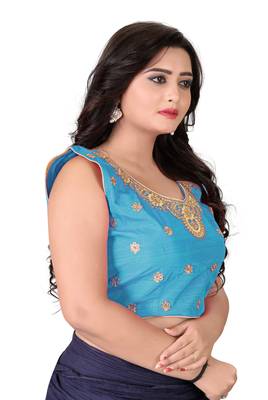 Sky Blue Embriodered Silk Blouse 4