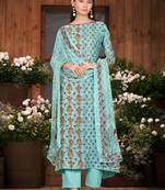Sky Blue Designer Printed Pashmina Plazo Suit