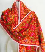 Multicolor Orange Stole Phulkari Embroidered Dupatta  Scarf