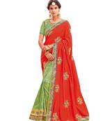Red embroidered silk saree with blouse