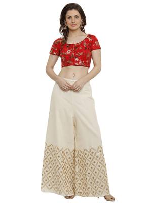 Dupion Silk With Digital Foil Print Red Princess Cut Readymade Saree Blouse 5