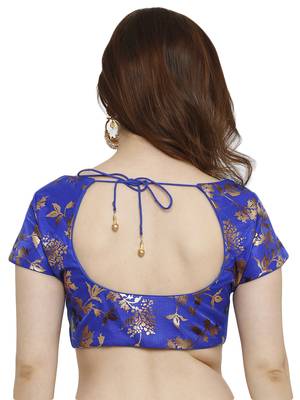 Dupion Silk With Digital Foil Print Blue Princess Cut Readymade Saree Blouse 2