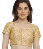 Banglori Silk With Gotta Patti Checks Light Gold Princess Cut Readymade Saree Blouse