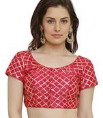 Banglori Silk With Gotta Patti Checks Pink Princess Cut Readymade Saree Blouse