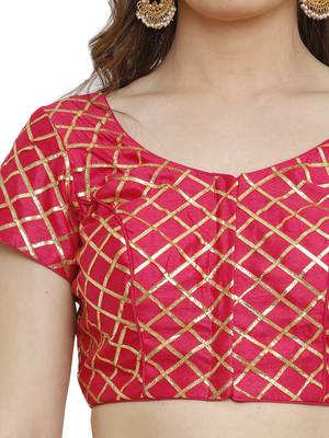 Banglori Silk With Gotta Patti Checks Pink Princess Cut Readymade Saree Blouse 5