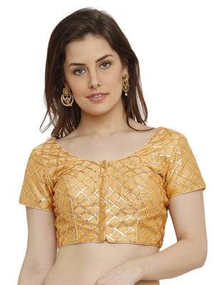 Banglori Silk With Gotta Patti Checks Dark Gold Princess Cut Readymade Saree Blouse 1