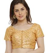 Banglori Silk With Gotta Patti Checks Dark Gold Princess Cut Readymade Saree Blouse