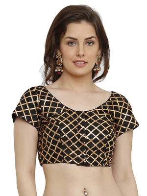 Banglori Silk With Gotta Patti Checks Black Princess Cut Readymade Saree Blouse 1