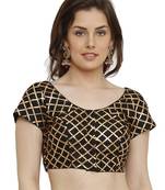Banglori Silk With Gotta Patti Checks Black Princess Cut Readymade Saree Blouse