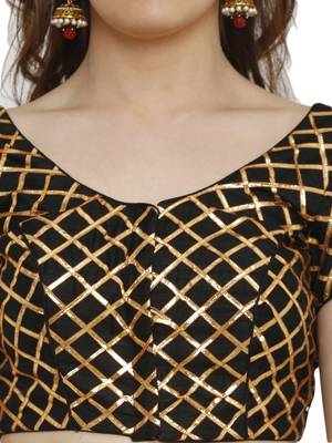Banglori Silk With Gotta Patti Checks Black Princess Cut Readymade Saree Blouse 5