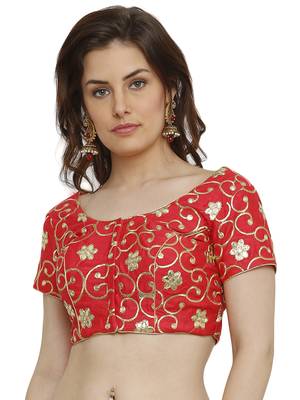 Banglori Silk With Gotta Embroidery Red Princess Cut Readymade Saree Blouse 1