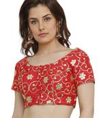 Banglori Silk With Gotta Embroidery Red Princess Cut Readymade Saree Blouse