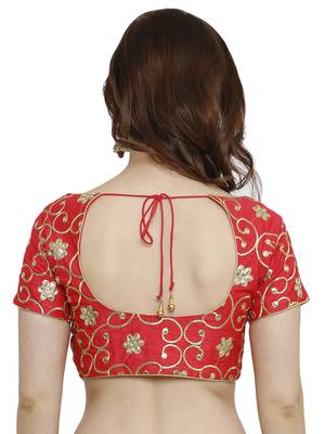 Banglori Silk With Gotta Embroidery Red Princess Cut Readymade Saree Blouse 2