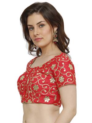 Banglori Silk With Gotta Embroidery Red Princess Cut Readymade Saree Blouse 4