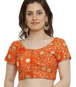 Banglori Silk With Gotta Embroidery Orange Princess Cut Readymade Saree Blouse