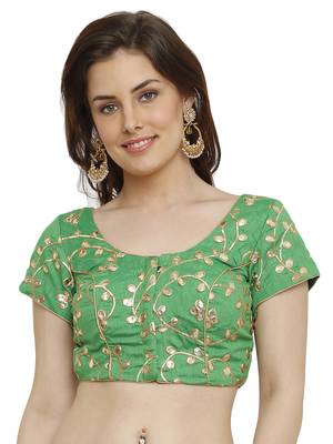 Banglori Silk With Gotta Embroidery Green Princess Cut Readymade Saree Blouse 1