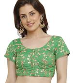 Banglori Silk With Gotta Embroidery Green Princess Cut Readymade Saree Blouse