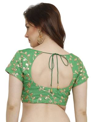 Banglori Silk With Gotta Embroidery Green Princess Cut Readymade Saree Blouse 2
