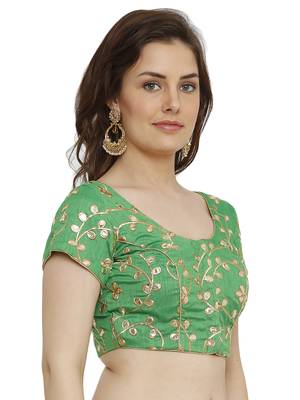 Banglori Silk With Gotta Embroidery Green Princess Cut Readymade Saree Blouse 3
