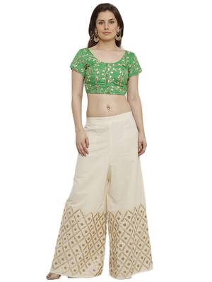Banglori Silk With Gotta Embroidery Green Princess Cut Readymade Saree Blouse 4