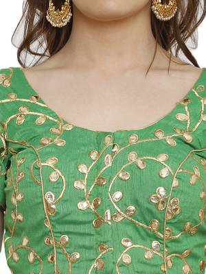 Banglori Silk With Gotta Embroidery Green Princess Cut Readymade Saree Blouse 5