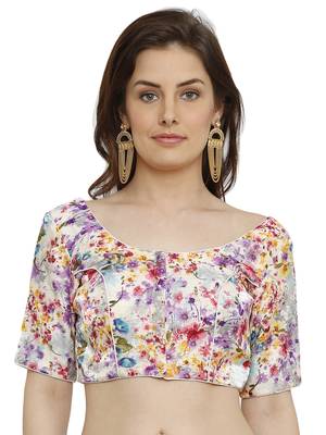 Banglori Silk White & Purple Princess Cut Readymade Saree Blouse 1