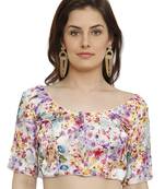 Banglori Silk White & Purple Princess Cut Readymade Saree Blouse