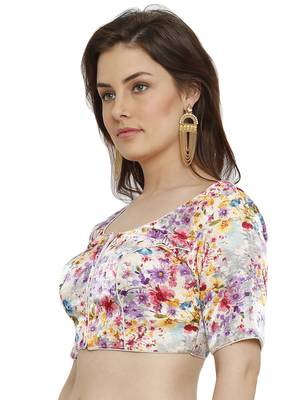 Banglori Silk White & Purple Princess Cut Readymade Saree Blouse 3