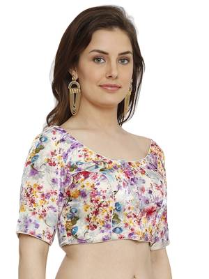Banglori Silk White & Purple Princess Cut Readymade Saree Blouse 4