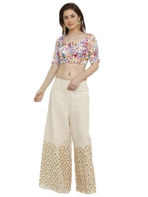 Banglori Silk White & Purple Princess Cut Readymade Saree Blouse 5