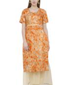 Orange printed silk silk-kurtis