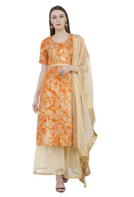 Orange printed silk silk-kurtis 2