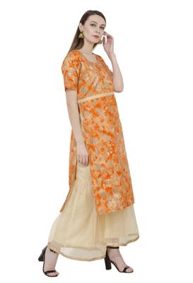 Orange printed silk silk-kurtis 3