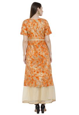 Orange printed silk silk-kurtis 4