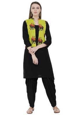 Black printed cotton short-kurtis 1