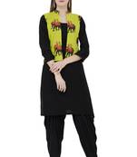 Black printed cotton short-kurtis
