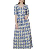 Blue printed silk kurti