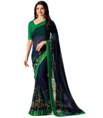 blue printed georgette saree with blouse