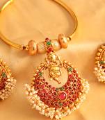 Ganesha Bali Pink And Green  Necklace Set With Matching Earrings