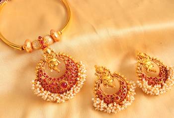 Beautiful Ganesh Pearl Cluster Kemp Necklace Set Dj00265 1