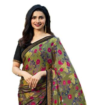 grey printed georgette saree with blouse 2