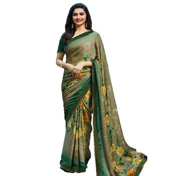 green printed georgette saree with blouse 1