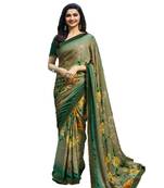 green printed georgette saree with blouse