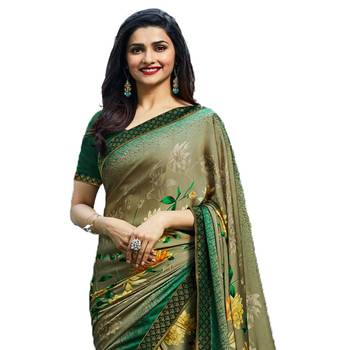 green printed georgette saree with blouse 2