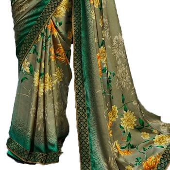 green printed georgette saree with blouse 3