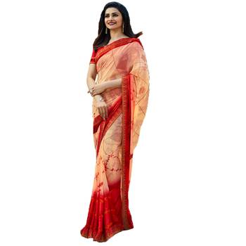 peach printed georgette saree with blouse 1